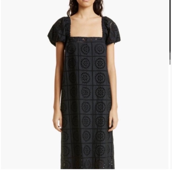 Ganni Broderie Anglaise Organic Cotton Black Dress NWT size 8-10 40eu - Picture 3 of 8